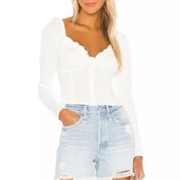 Free People Ladybug Long Sleeve Milkmaid Top White Stretch Eyelet Sweetheart Sm - Picture 1 of 7